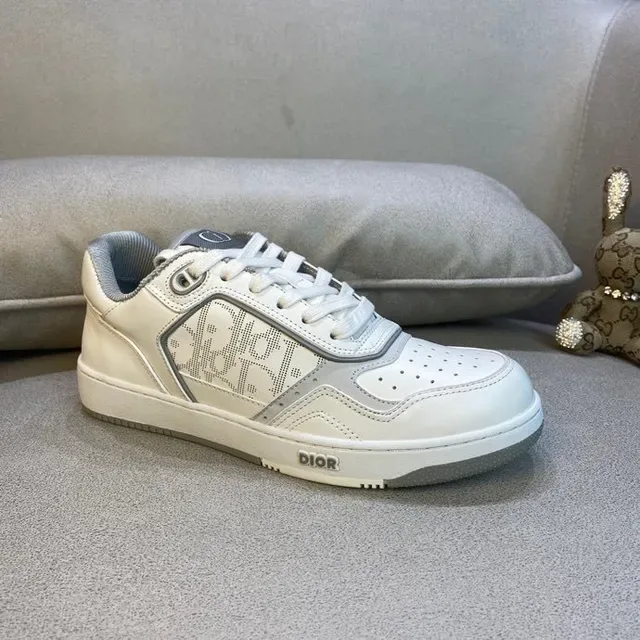 Dior White Gray Monogrammed Side Panel Perforated Toe Box Lifestyle Sneakers 2