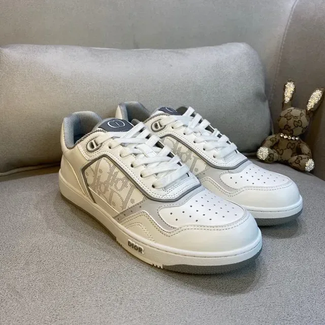 Dior White Gray Monogrammed Side Panel Perforated Toe Box Lifestyle Sneakers 3