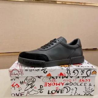 Dolce & Gabbana Black Low-Top Paneled Leather-Suede Lifestyle Sneakers