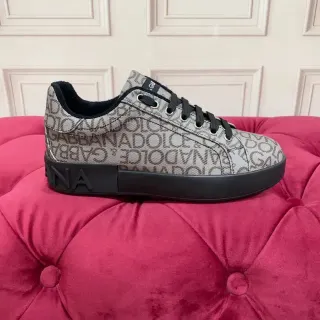 Dolce & Gabbana Gray Black Monogrammed Textile Platform Sole Lifestyle Sneakers