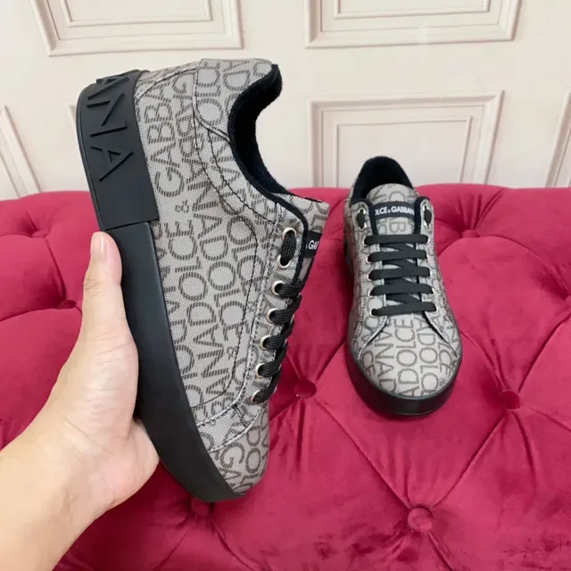 Dolce & Gabbana Tênis Lifestyle Cinza Preto Monogramado de Tecido com Sola de Plataforma 5