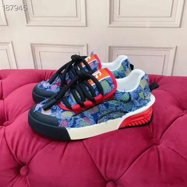Dolce & Gabbana Multicolor Blue Denim Patchwork Upper Frayed Texture Lifestyle Sneakers 1