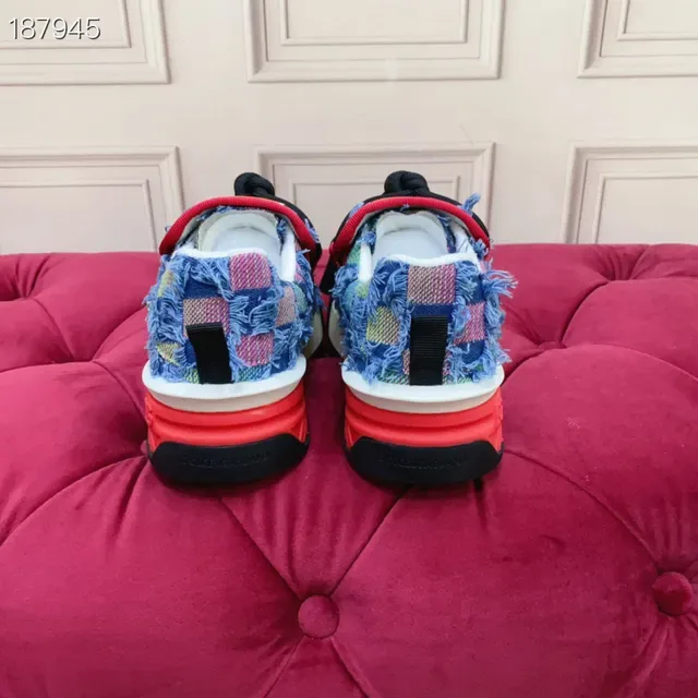 Dolce & Gabbana Multicolor Blue Denim Patchwork Upper Frayed Texture Lifestyle Sneakers 4
