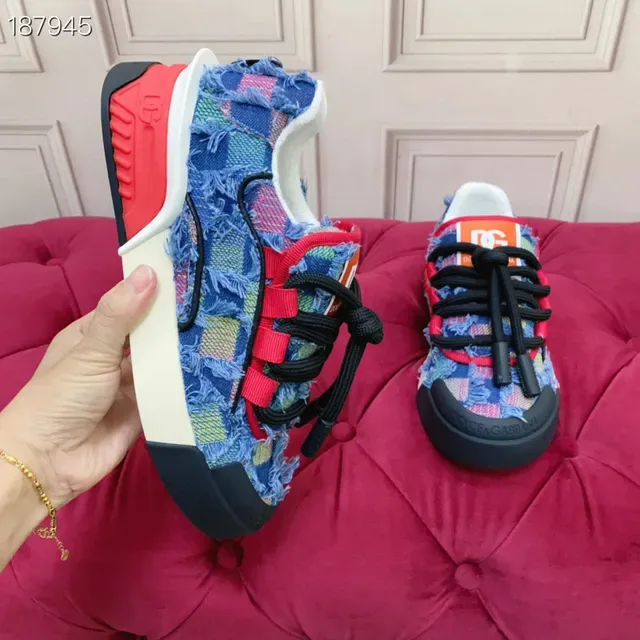 Dolce & Gabbana Multicolor Blue Denim Patchwork Upper Frayed Texture Lifestyle Sneakers 5