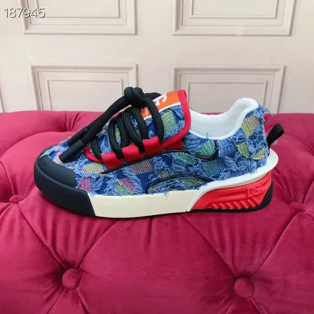 Dolce & Gabbana Multicolor Blue Denim Patchwork Upper Frayed Texture Lifestyle Sneakers 6