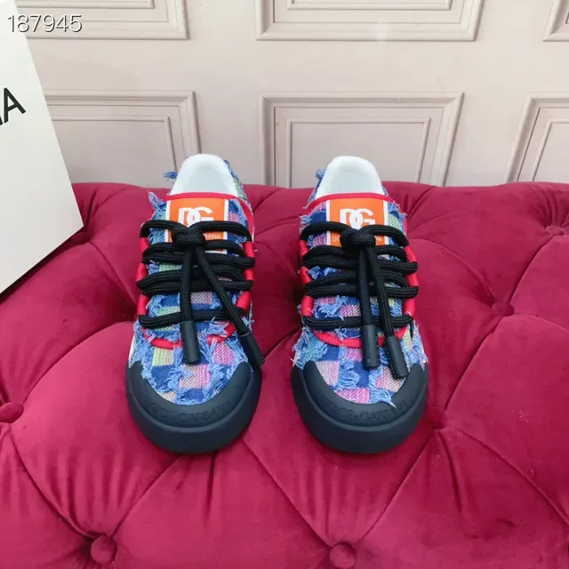 Dolce & Gabbana Multicolor Blue Denim Patchwork Upper Frayed Texture Lifestyle Sneakers 7