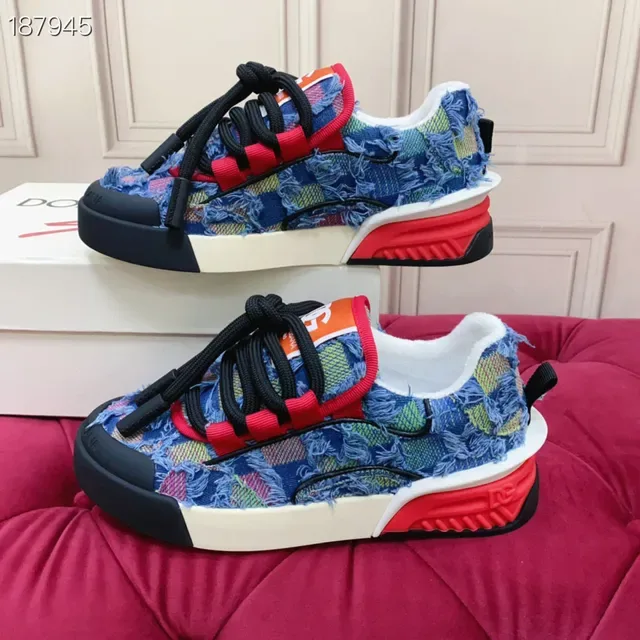 Dolce & Gabbana Multicolor Blue Denim Patchwork Upper Frayed Texture Lifestyle Sneakers 8