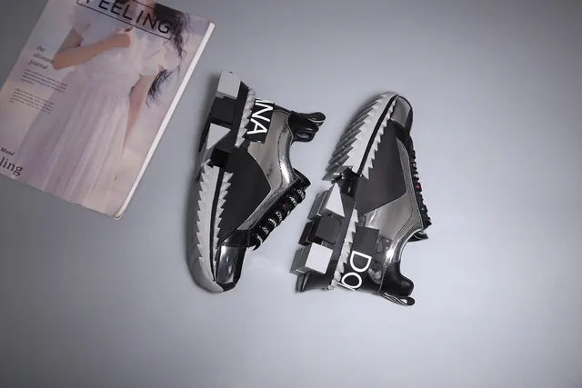 Dolce & Gabbana NS1 أسود فضي كعب منصة بناء متعدد المواد أحذية كتلية 5