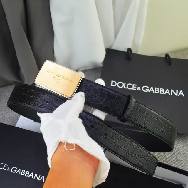 Dolce & Gabbana Portofino Ceinture en cuir avec boucle plaque rectangulaire noire et dorée avec texture crocodile embossée 9