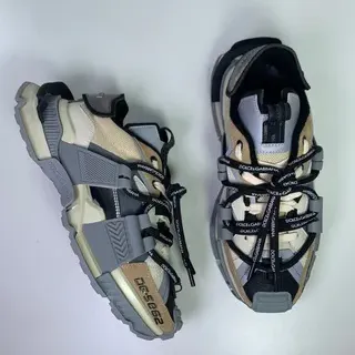 Dolce & Gabbana Runner Beige Black Layered Strap Construction Multi-Material Upper Chunky Sneakers