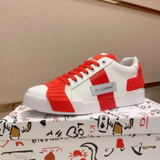 Dolce & Gabbana 白红皮革鞋面大胆橡胶覆盖生活方式运动鞋