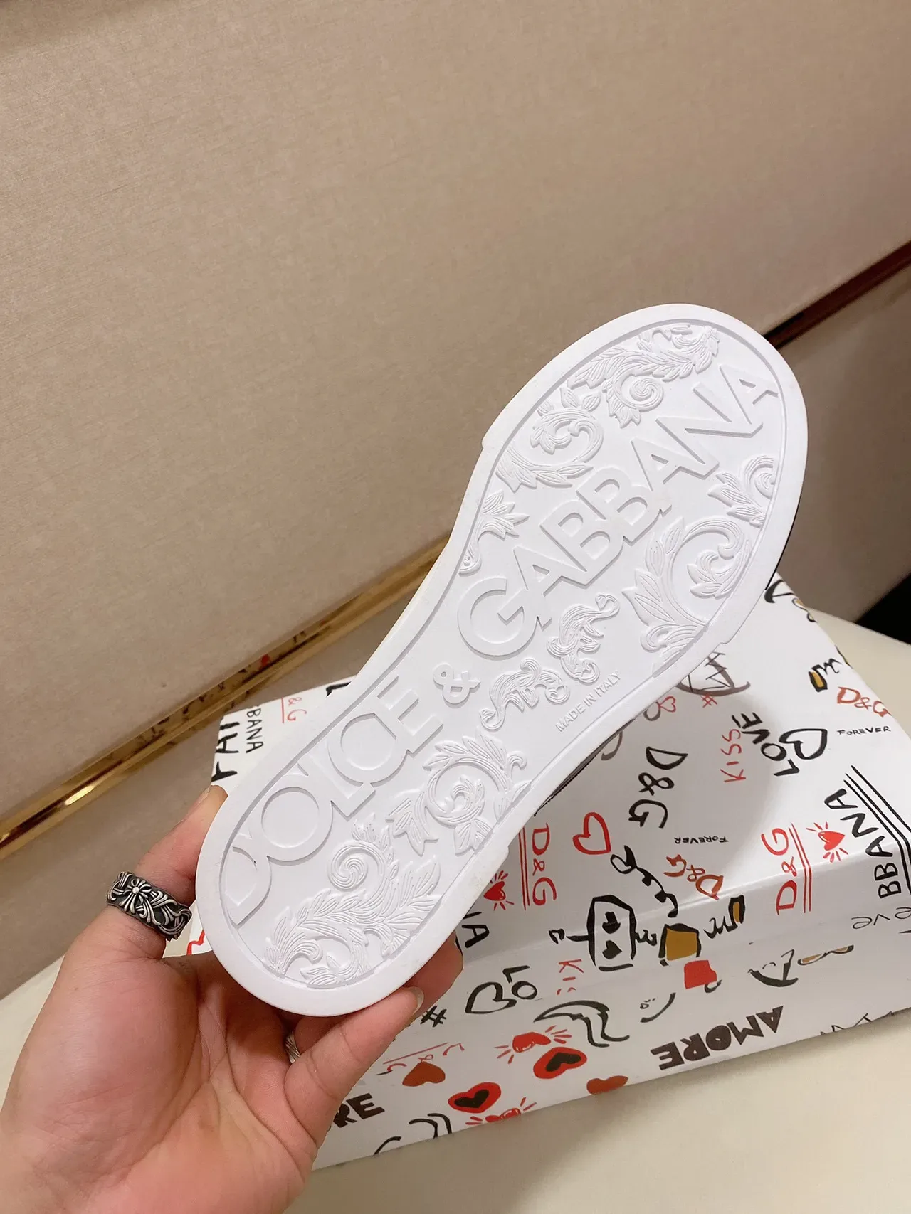 Dolce & Gabbana Branco Vermelho Couro Superior Recobrimentos de Borracha Ousados Estilo de Vida Tênis 2