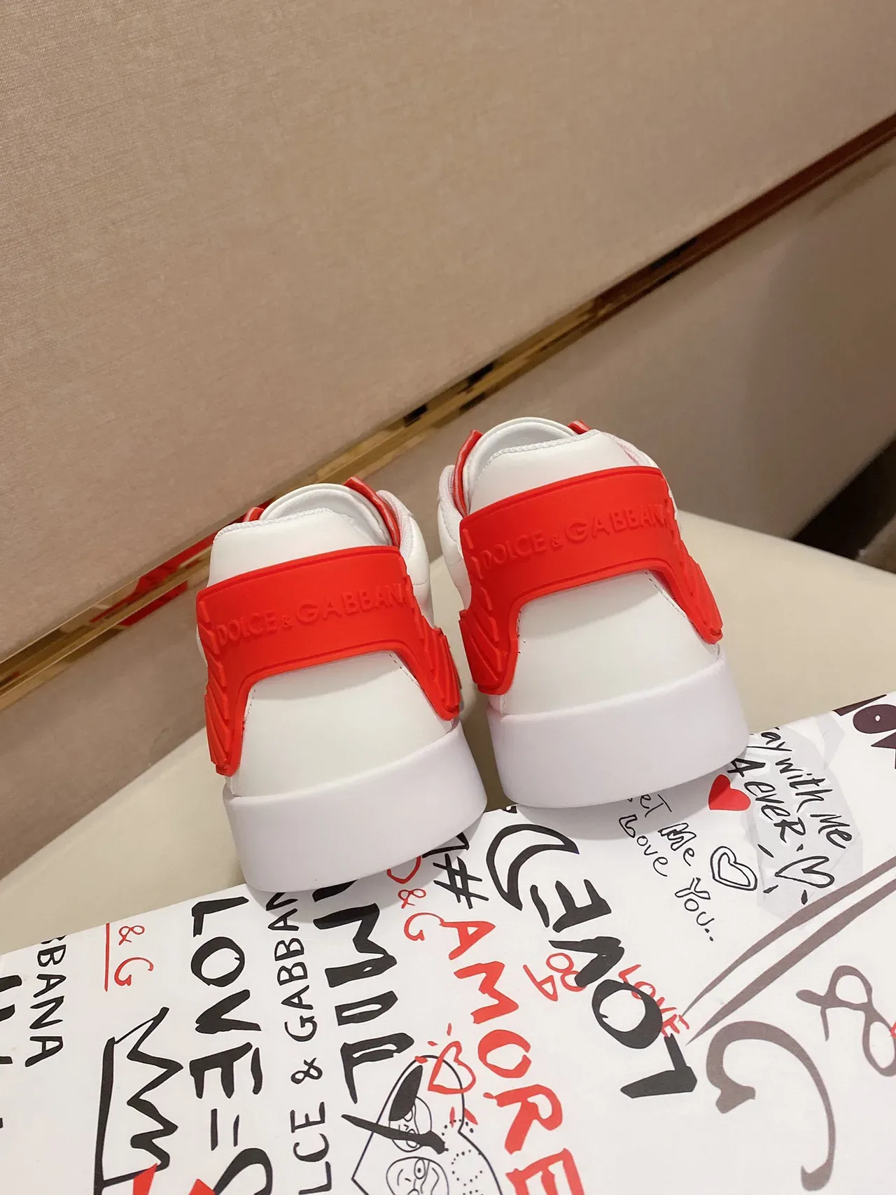 Dolce & Gabbana Branco Vermelho Couro Superior Recobrimentos de Borracha Ousados Estilo de Vida Tênis 3