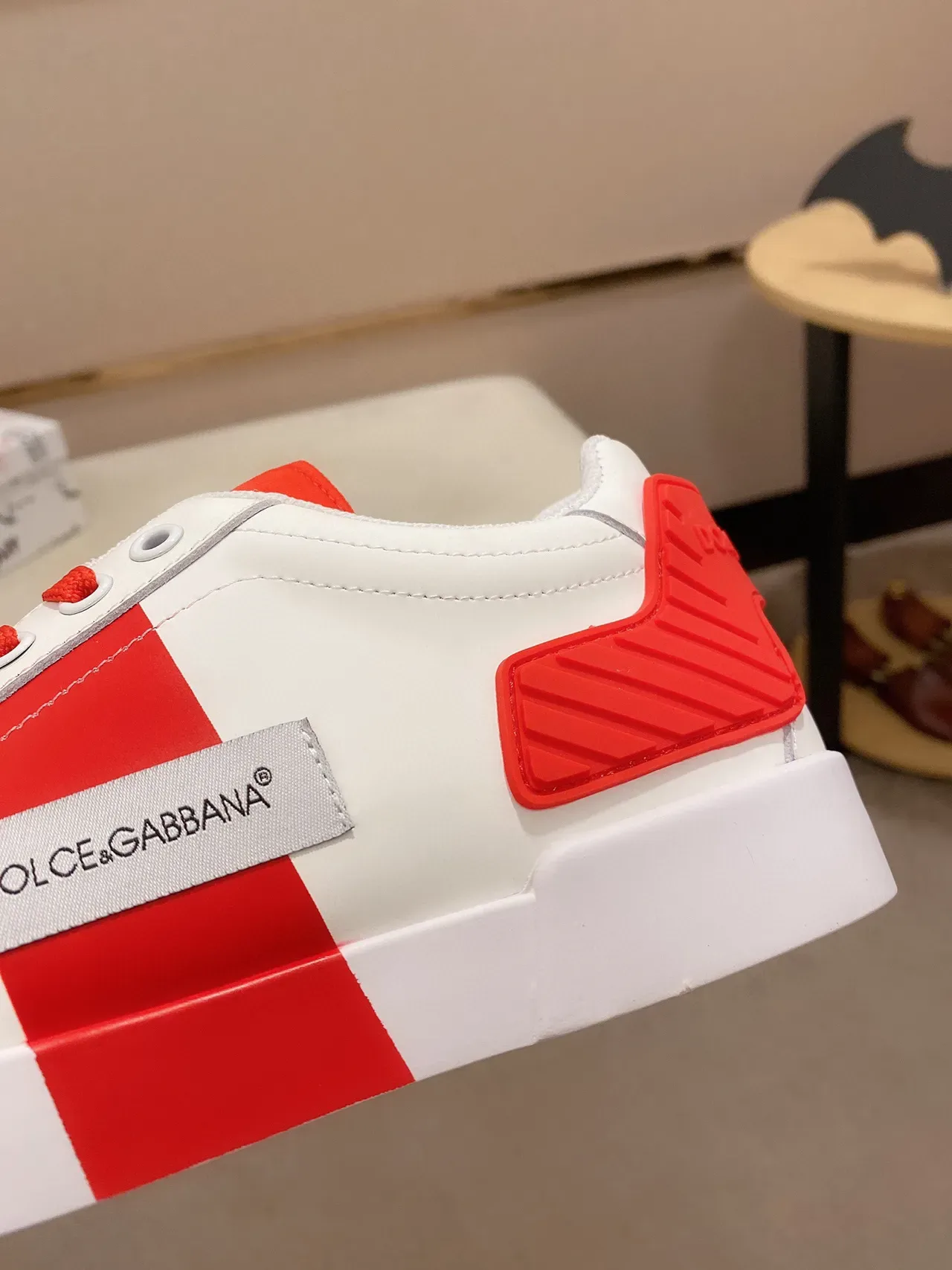 Dolce & Gabbana Branco Vermelho Couro Superior Recobrimentos de Borracha Ousados Estilo de Vida Tênis 4
