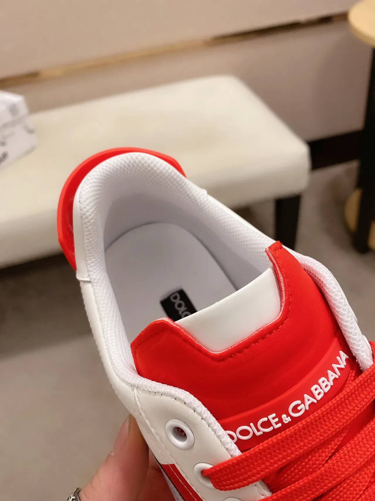 Dolce & Gabbana Branco Vermelho Couro Superior Recobrimentos de Borracha Ousados Estilo de Vida Tênis 5