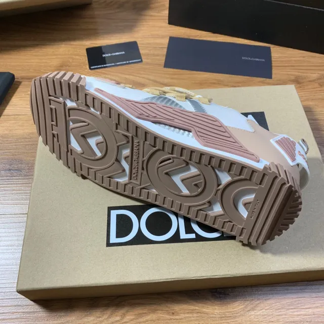 Dolce & Gabbana بيج وردي متعدد اللوحات طبقة علوية نظام الربط غير المتماثل حذاء رياضي أسلوب حياة 2