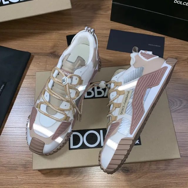 Dolce & Gabbana بيج وردي متعدد اللوحات طبقة علوية نظام الربط غير المتماثل حذاء رياضي أسلوب حياة 5