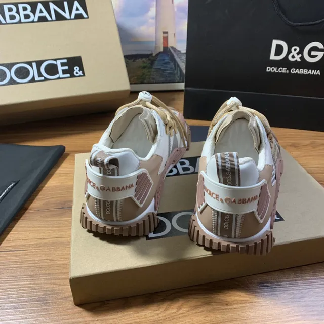 Dolce & Gabbana بيج وردي متعدد اللوحات طبقة علوية نظام الربط غير المتماثل حذاء رياضي أسلوب حياة 6