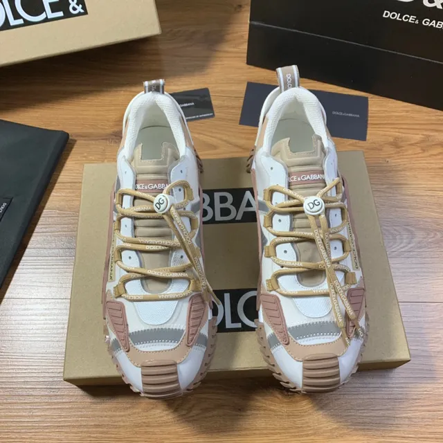 Dolce & Gabbana بيج وردي متعدد اللوحات طبقة علوية نظام الربط غير المتماثل حذاء رياضي أسلوب حياة 9