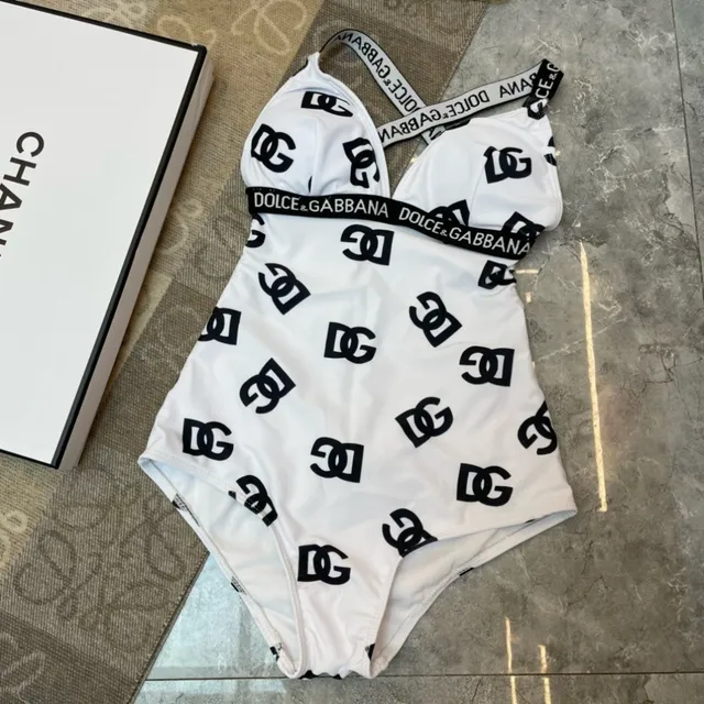 Dolce & Gabbana Logo-Print Plunging Neck One-Piece Swimwear 2