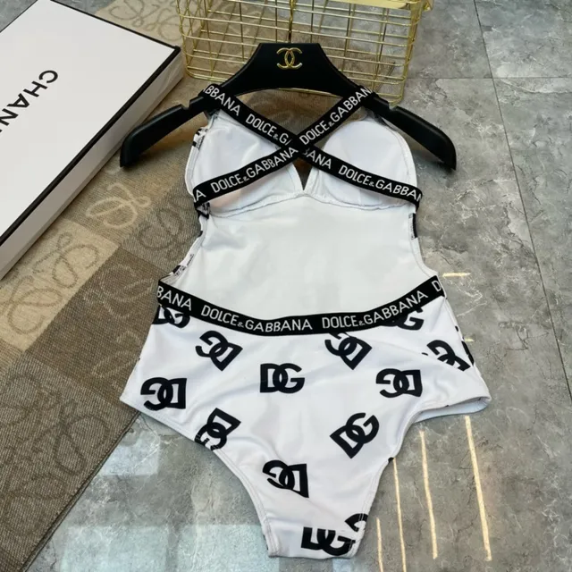 Dolce & Gabbana Logo-Print Plunging Neck One-Piece Swimwear 4