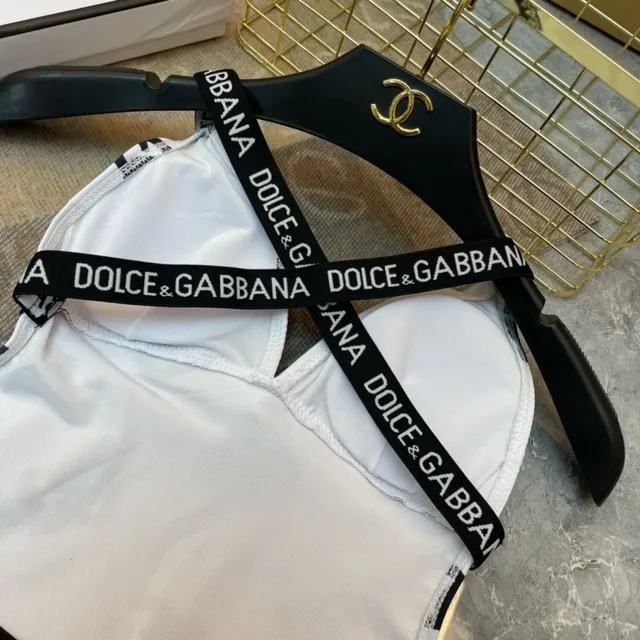 Dolce & Gabbana Logo-Print Plunging Neck One-Piece Swimwear 5