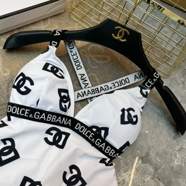 Dolce & Gabbana Logo-Print Plunging Neck One-Piece Swimwear 7