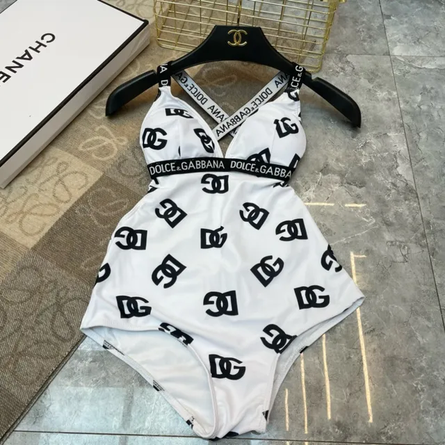 Dolce & Gabbana Logo-Print Plunging Neck One-Piece Swimwear 8