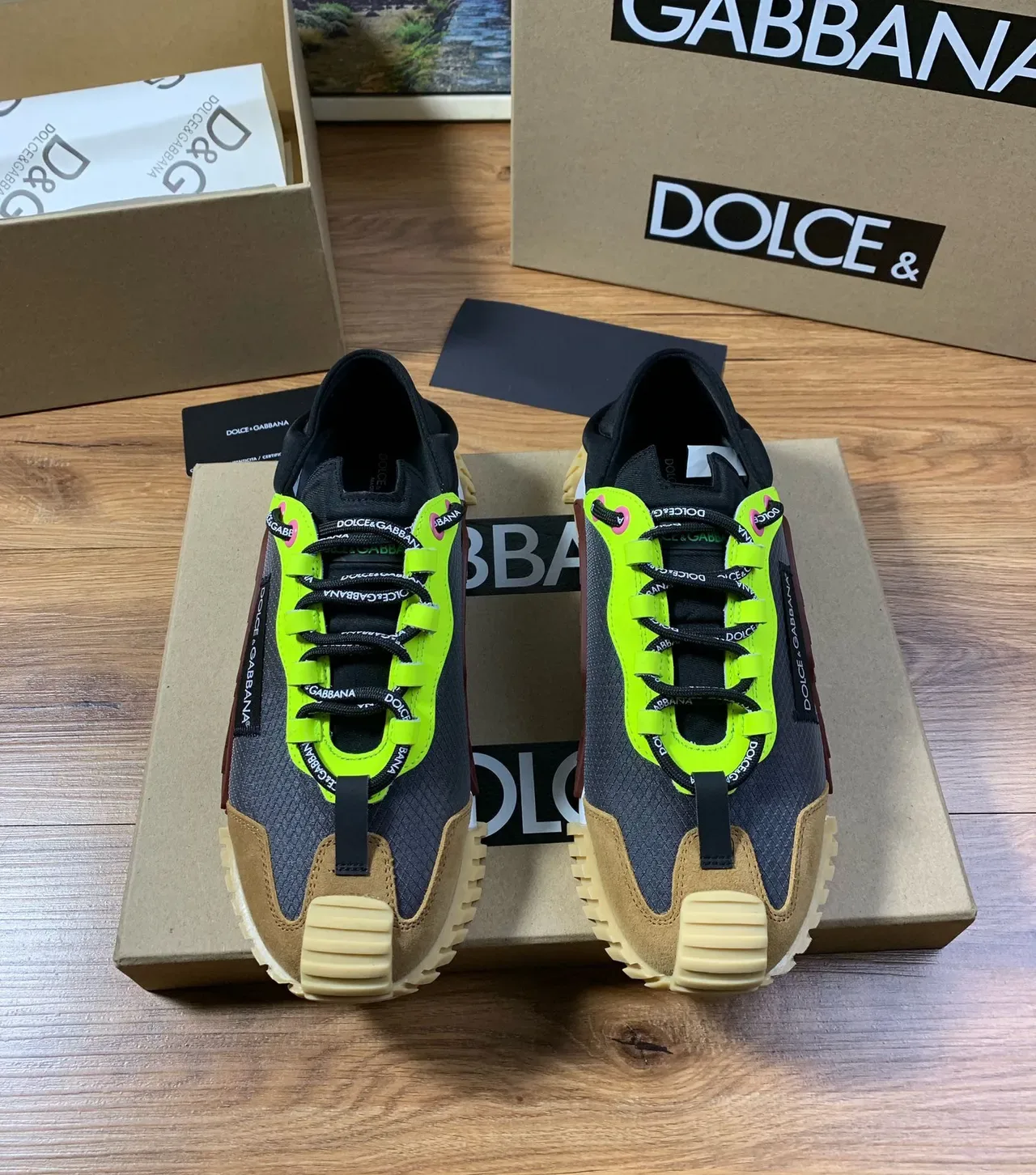 Dolce & Gabbana Mixed-Material Neon-Laced Lifestyle Sneaker 9