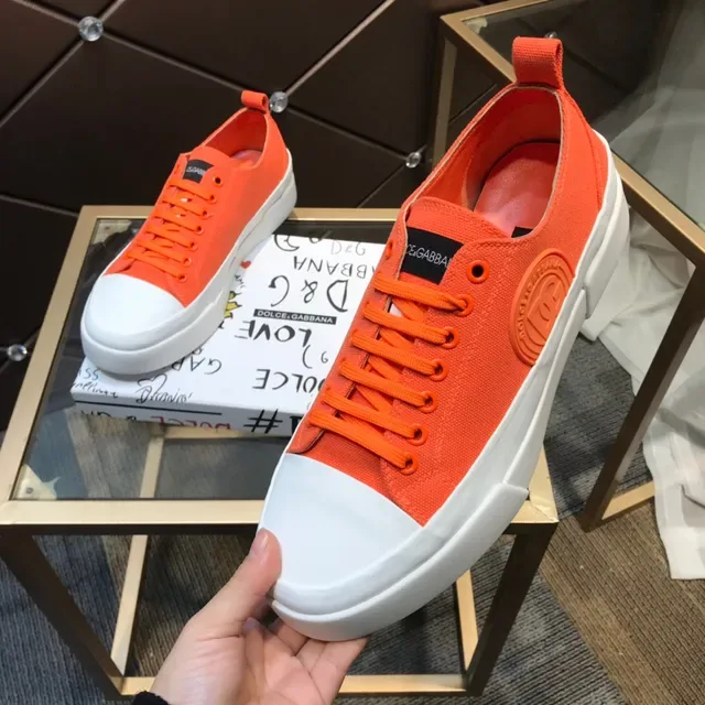 Dolce & Gabbana Orange and White Canvas Lifestyle Sneakers 3