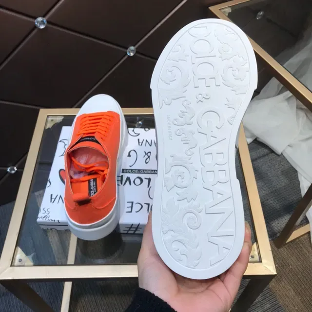Dolce & Gabbana Orange and White Canvas Lifestyle Sneakers 4