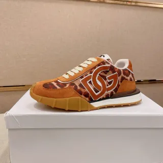 Dolce & Gabbana Orange Beige Leopard-Print Paneling Suede Overlays Lifestyle Sneakers