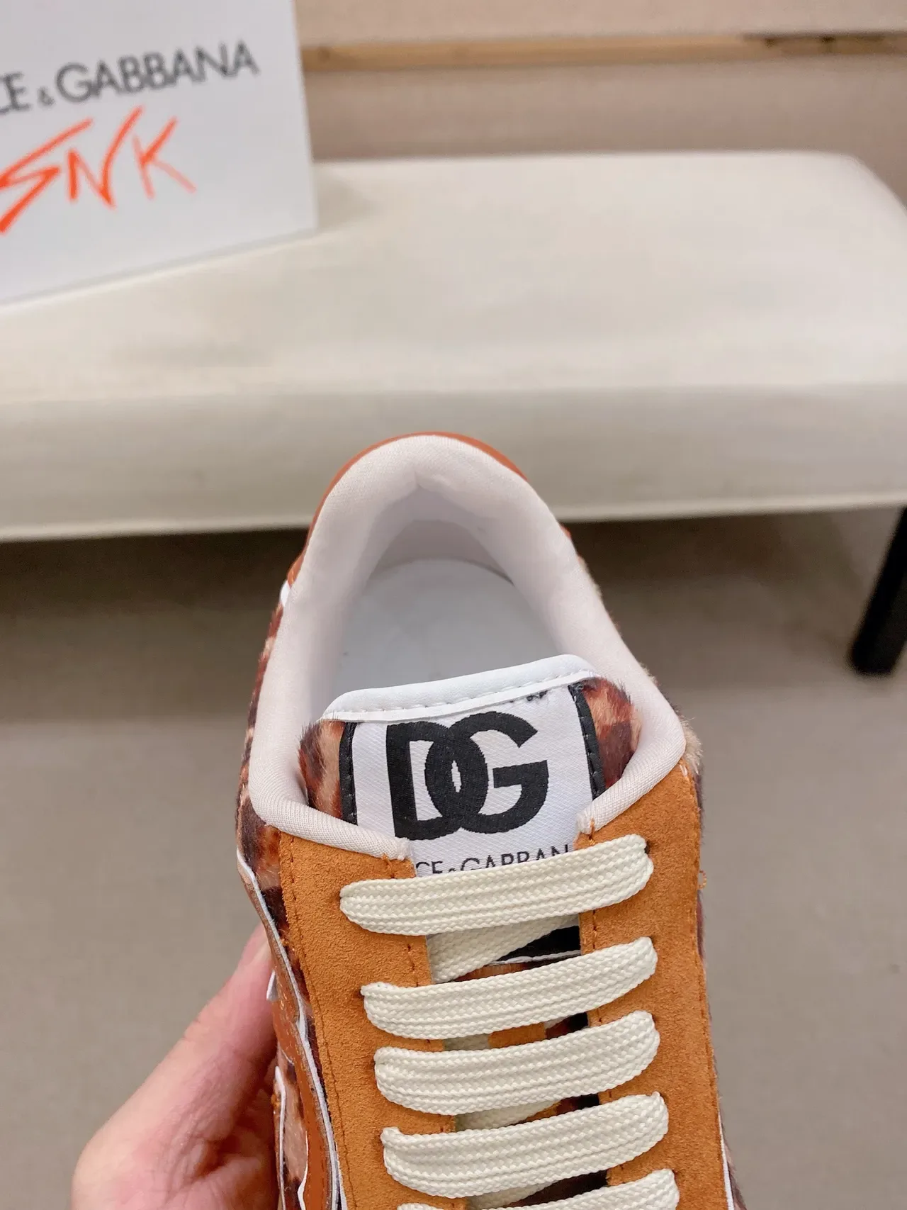 Dolce & Gabbana Orange Beige Leopard-Print Paneling Suede Overlays Lifestyle Sneakers 4