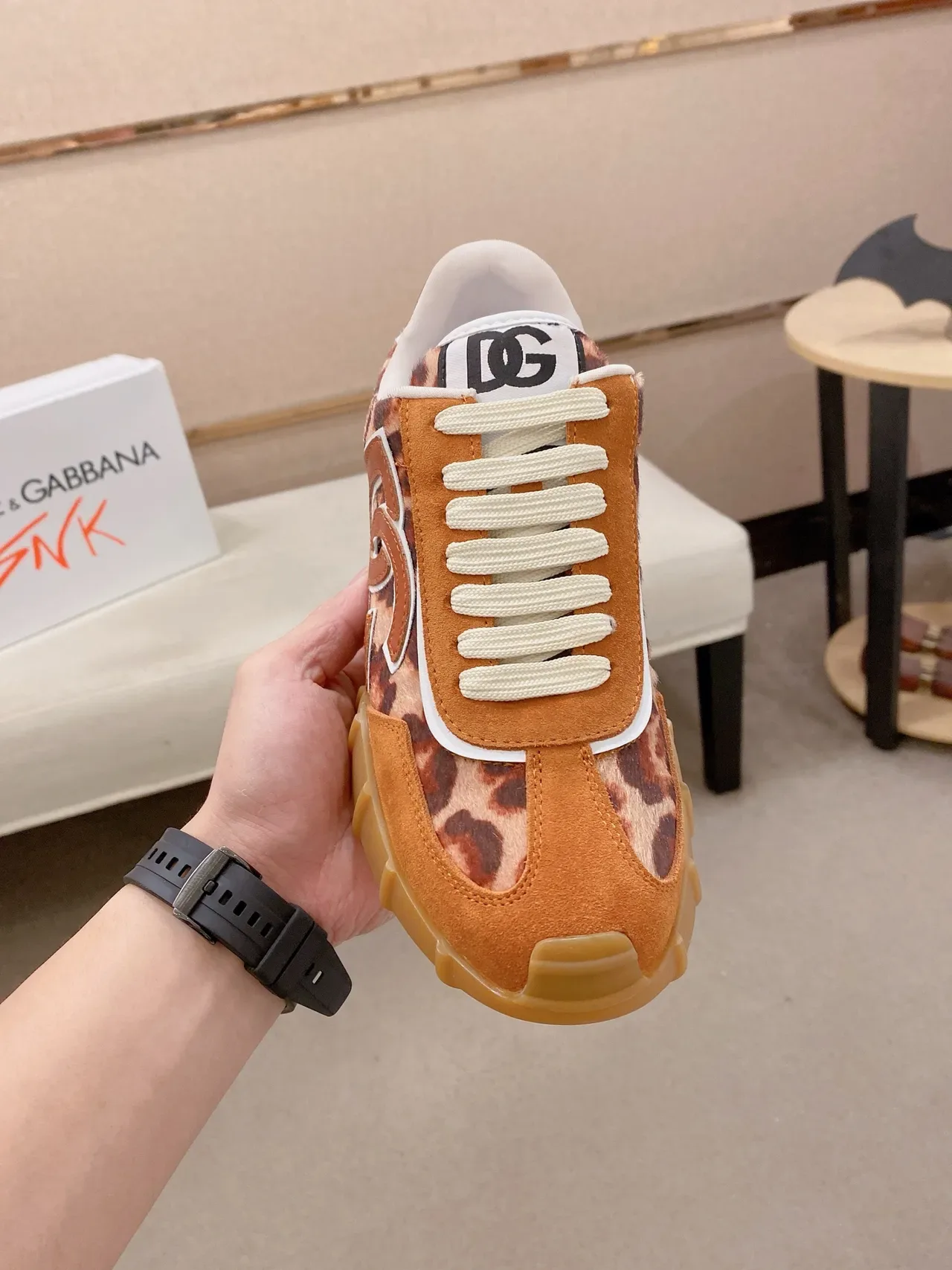 Dolce & Gabbana Orange Beige Leopard-Print Paneling Suede Overlays Lifestyle Sneakers 6