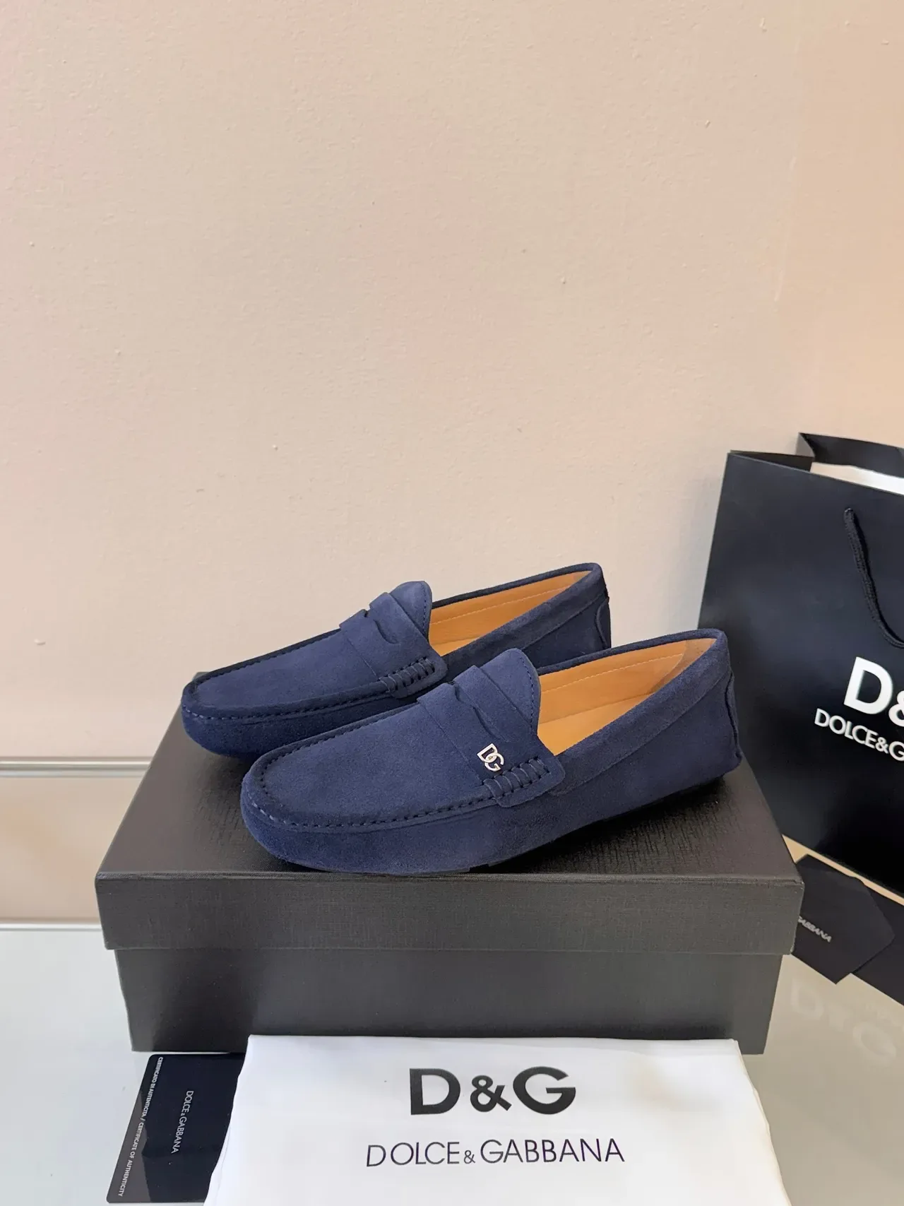 Mocassim Penny Dolce & Gabbana Navy Beige Suede Tira 2
