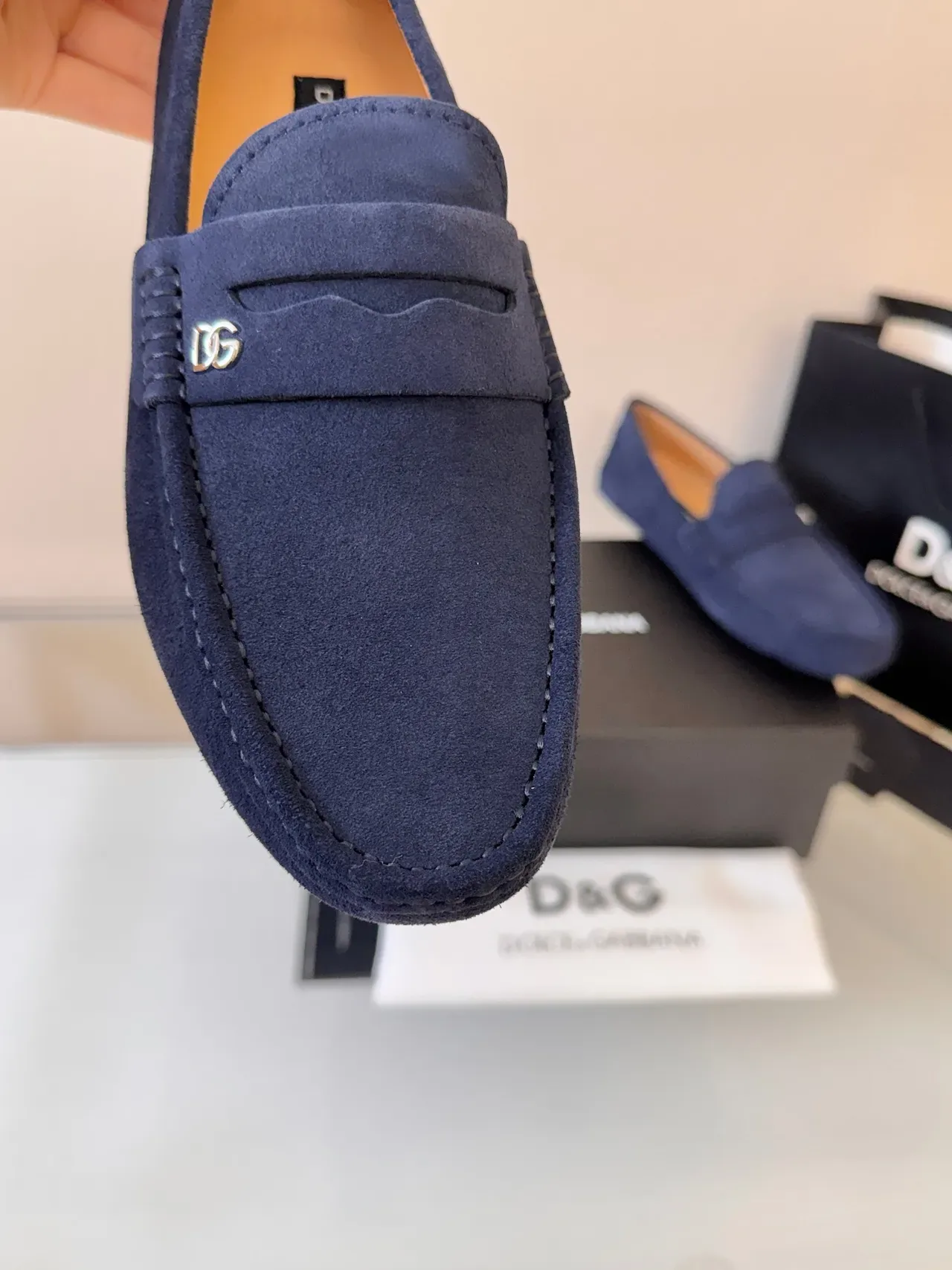 Mocassim Penny Dolce & Gabbana Navy Beige Suede Tira 3