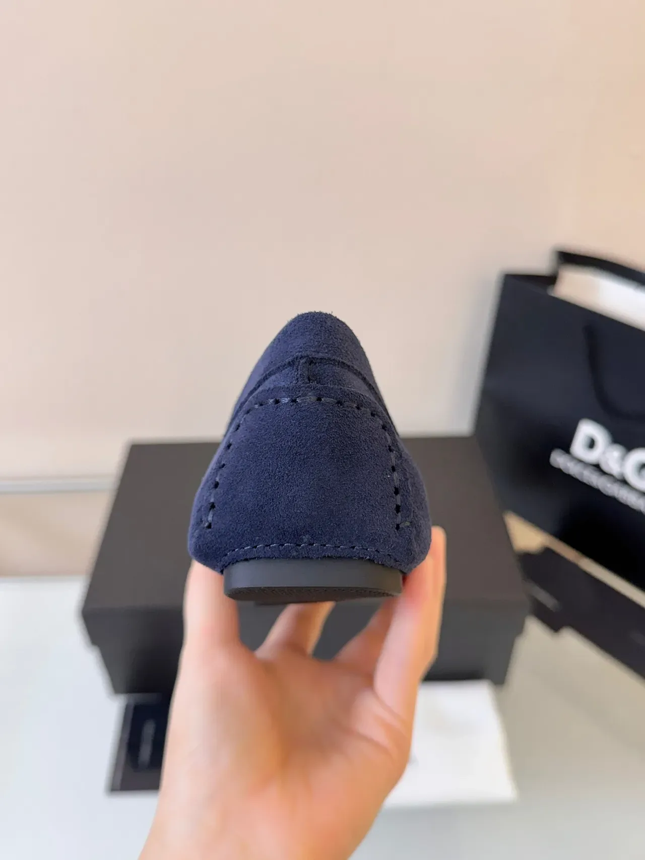 Mocassim Penny Dolce & Gabbana Navy Beige Suede Tira 4