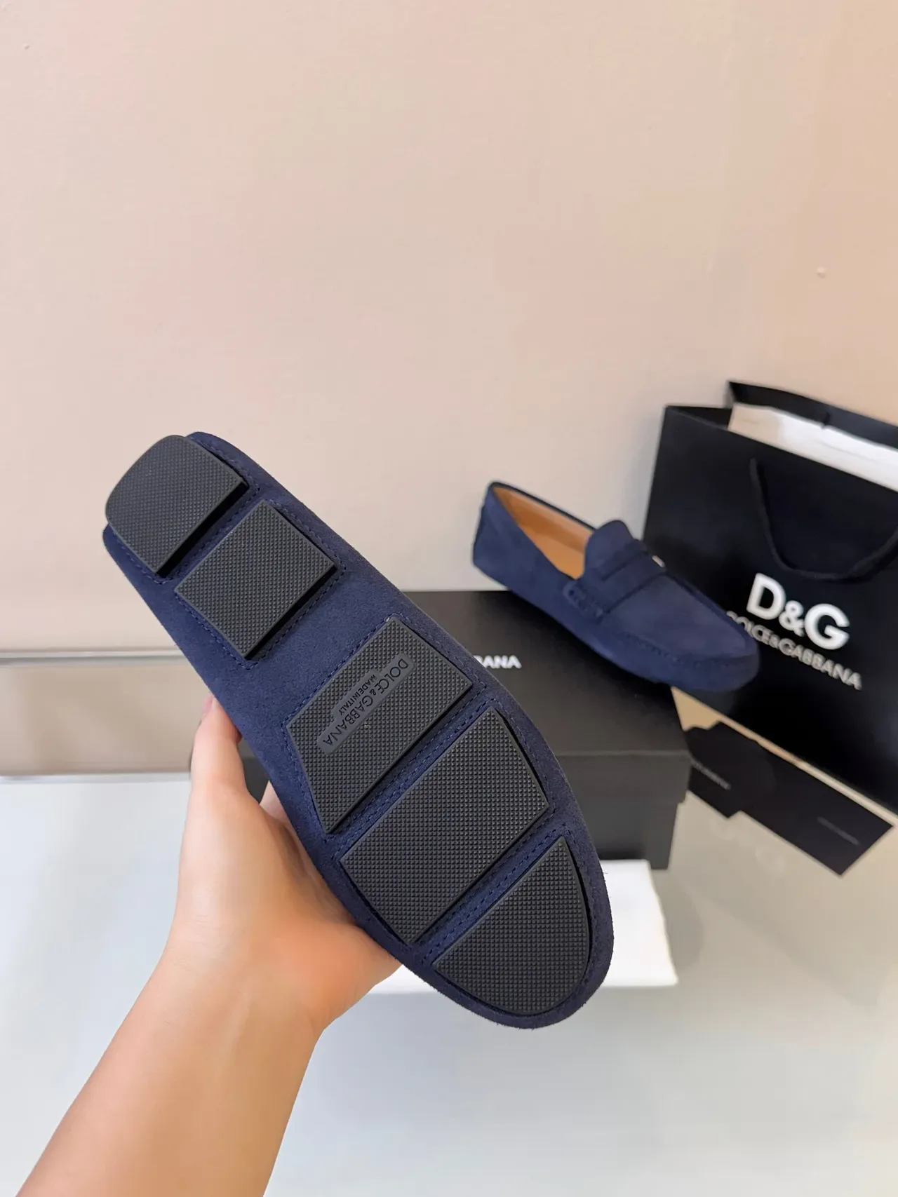 Mocassim Penny Dolce & Gabbana Navy Beige Suede Tira 5