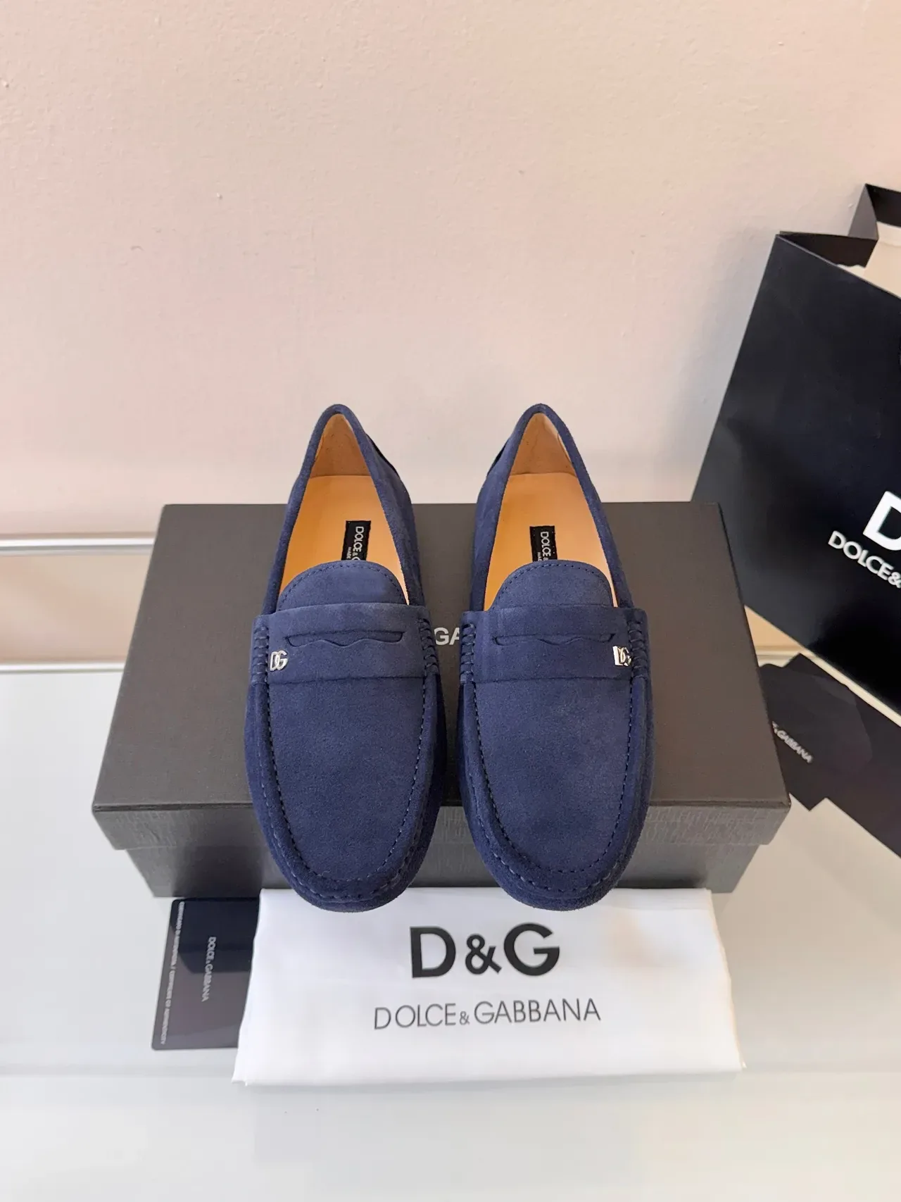 Mocassim Penny Dolce & Gabbana Navy Beige Suede Tira 6
