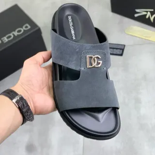 Dolce & Gabbana Portofino 灰色麂皮 DG Logo 拖鞋