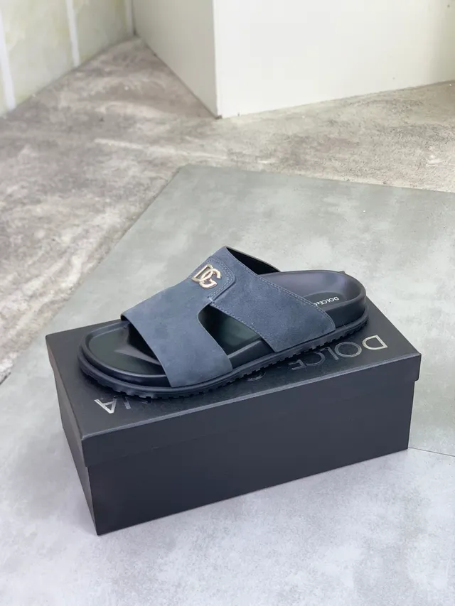 Dolce & Gabbana Portofino Daim Gris DG Logo Chaussons 4