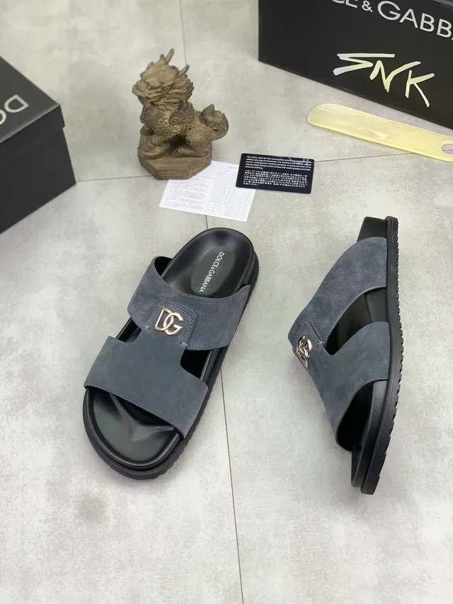 Dolce & Gabbana Portofino Daim Gris DG Logo Chaussons 5