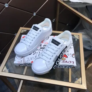 Dolce & Gabbana Portofino White Black Low-Top Leather-Like Upper Lifestyle Sneakers