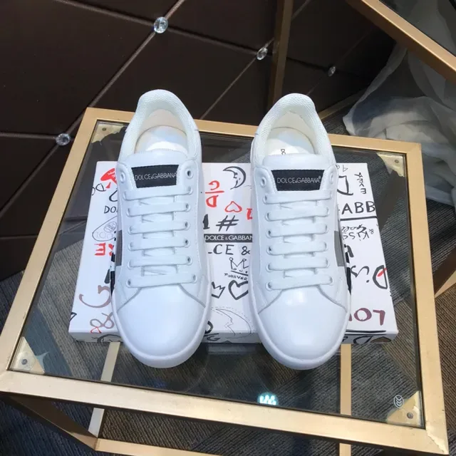 Dolce & Gabbana Portofino White Black Low-Top Leather-Like Upper Lifestyle Sneakers 7