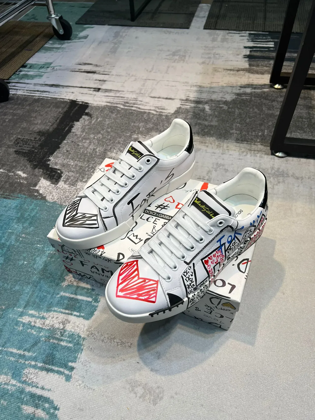Dolce & Gabbana Portofino White Multicolor Graffiti-Print Leather Upper Sneakers 5