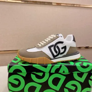 Dolce & Gabbana White Beige Logo-Accented Mixed-Material Lifestyle Sneakers