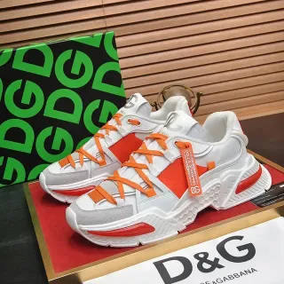 Dolce & Gabbana White Orange Sole Layered Upper Chunky Sneakers
