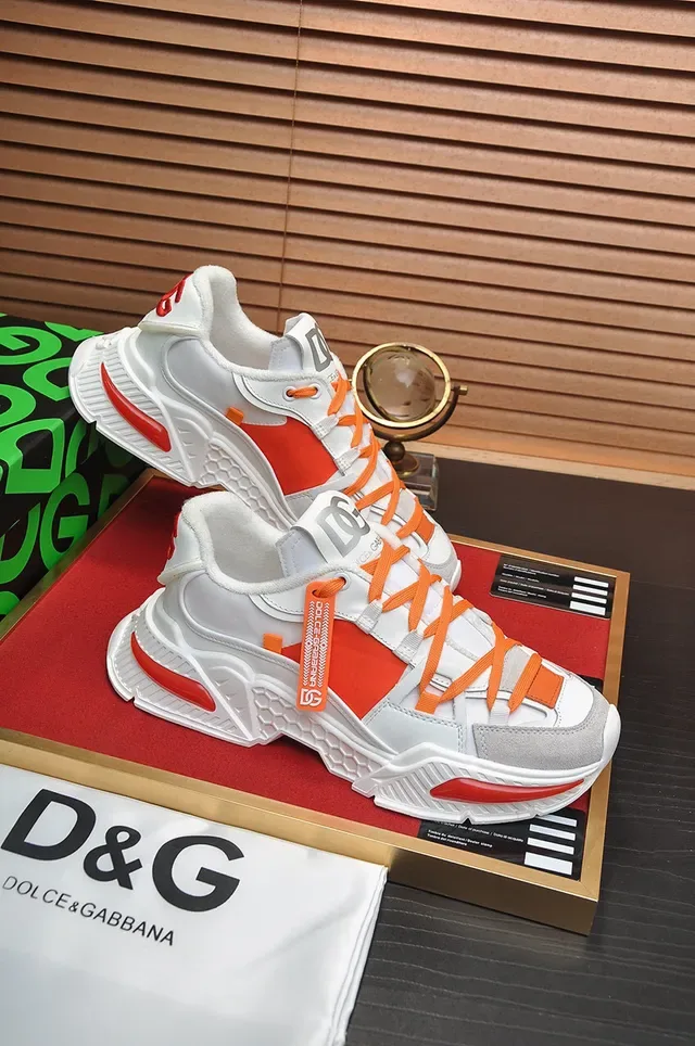 Dolce & Gabbana White Orange Sole Layered Upper Chunky Sneakers 4