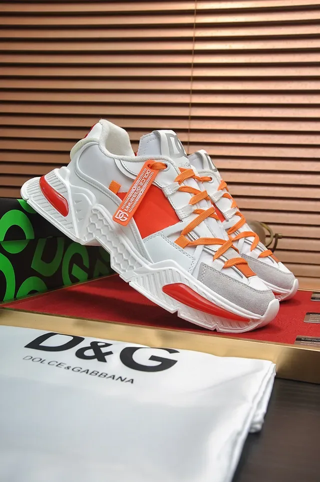 Dolce & Gabbana White Orange Sole Layered Upper Chunky Sneakers 6