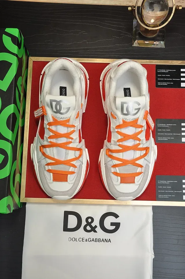 Dolce & Gabbana White Orange Sole Layered Upper Chunky Sneakers 7